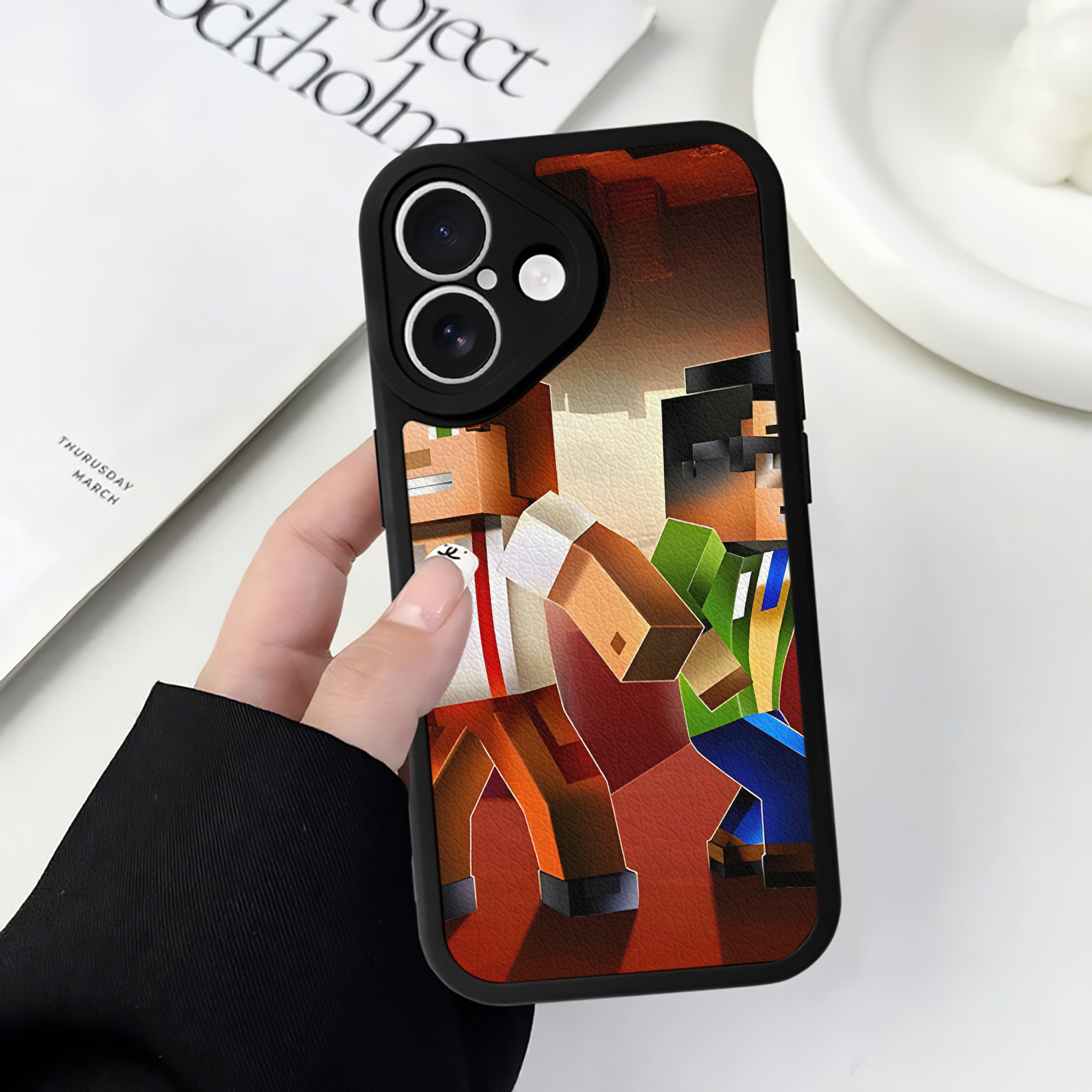 （画像用） マインクラフト ブロックの世界 Minecraft MC Block world 【iPhone 16シリーズ対応】シリコンスマホケース（レザー調） 材質：シリコン
